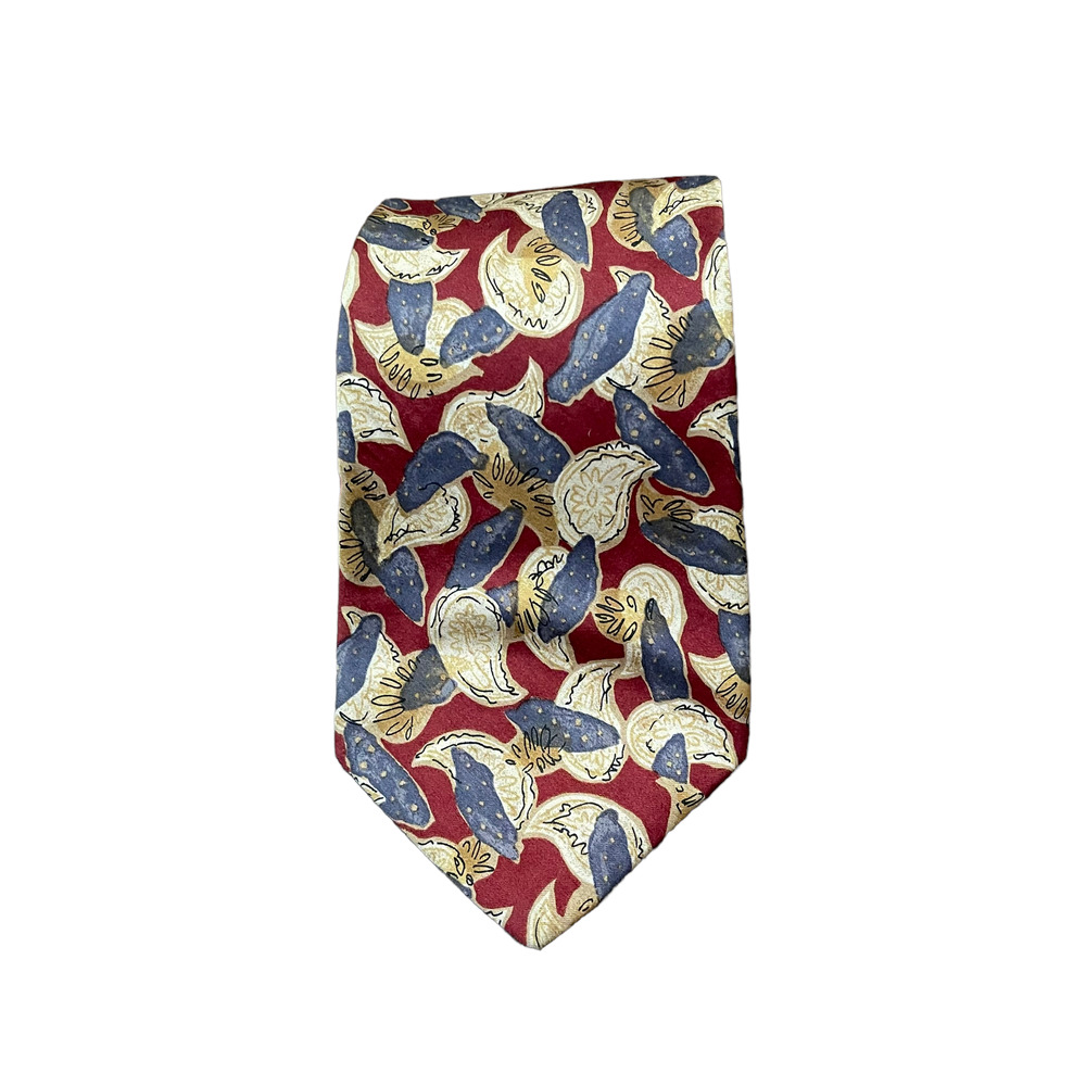 Robert Talbott Mens Tie‎ Burgundy Gray Yellow Geometric Pattern 100% Silk 59X4